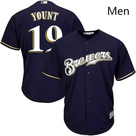 Mens Majestic Milwaukee Brewers 19 Robin Yount Replica Navy Blue Alternate Cool Base MLB Jersey